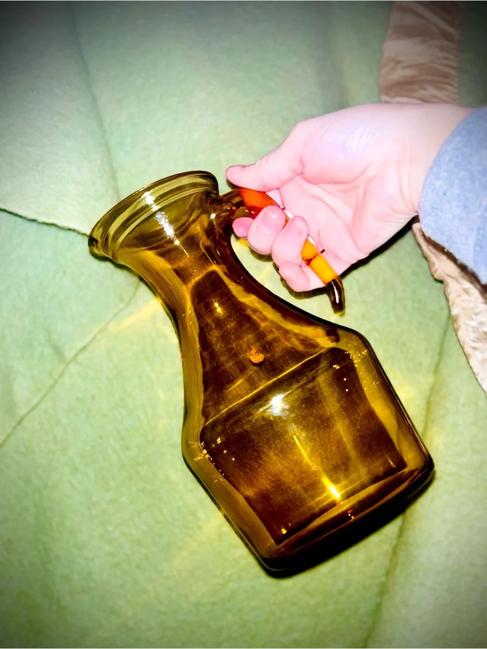 Vtg 1960s MCM Italian Amber Juice Glass Carafe Pitcher w/Open Handle